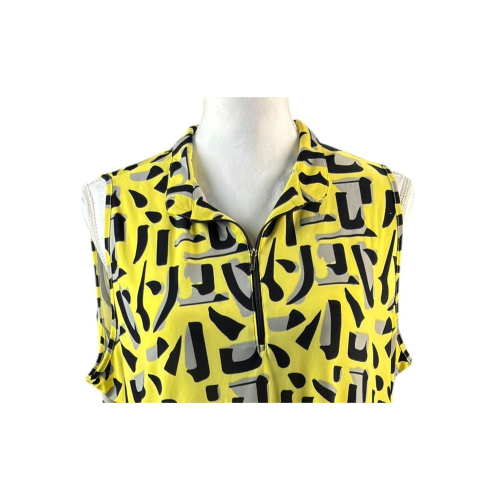Jamie Saddock Golf Top Size XL Yellow Black Sleeveless Abstract Pickleball Golf - Picture 5 of 11